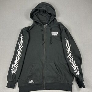 Lurking Class Hoodie Mens Medium Black‎ Full Zip Flame Skull Sleeve Graphic Art